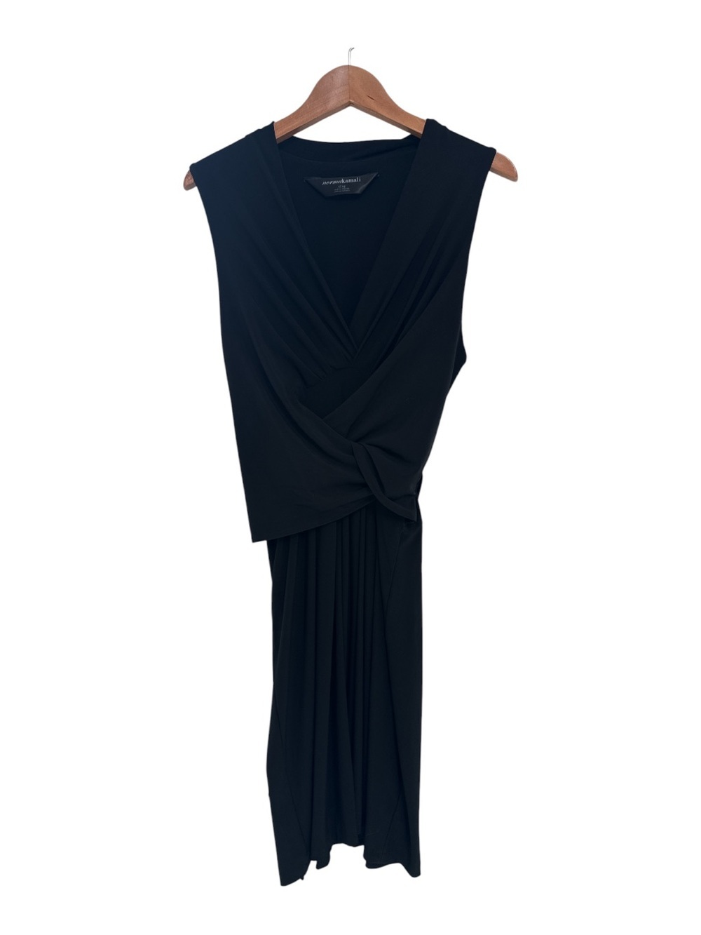 Norma Kamali L Black Sleeveless Wrap Dress Tie Front V Neck
